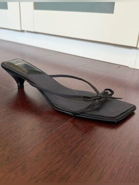Mango Black Kitten Heel Mules Sandal with Bow